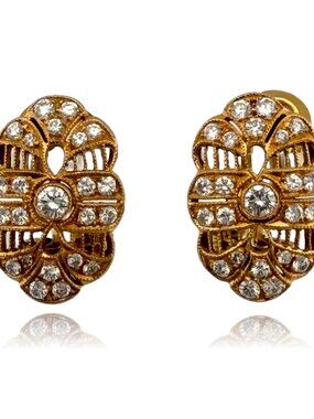 Vintage Diamond Clip Earrings 14K Yellow Gold 0.60CTW VS F-H Filigree Estate